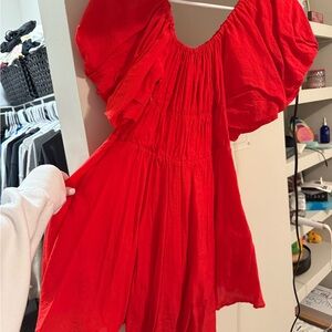 Red Dress with Puff Sleeves